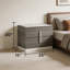 Table de chevet moderne à 2 tiroirs, plateau en faux marbre de Carrare avec placage en érable gris moucheté