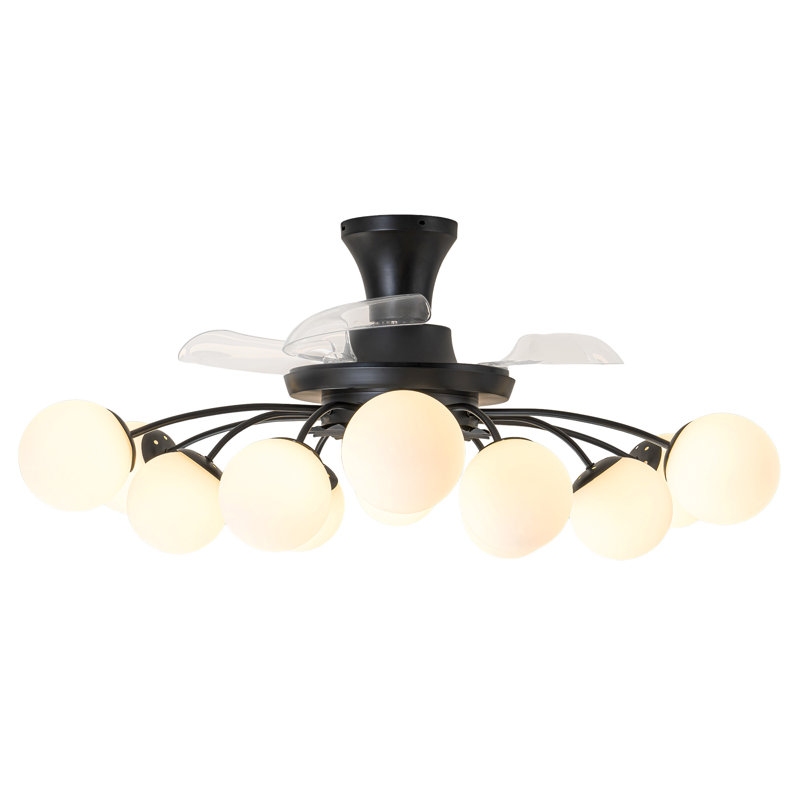 Ventilateur de plafond 12 lumières avec télécommande, Noir / blanc