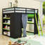 Lit mezzanine avec bureau, garde-robe, tablettes, rideaux occultants et lumières RVB-1220927299