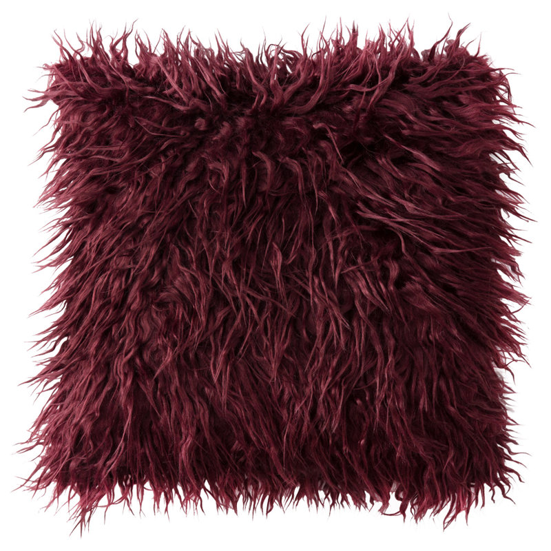 Faux Fur Cushion Square Pillow Cover Only, 18" x 18", Wine Red, Pillow Cover Only - No Insert
