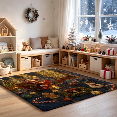 Tapis de Noël en forme de père Noël avec traîneau et renne, décoration de sol festif pour les fêtes, décor de salon confortable, tapis de chambre à coucher, cuisine, antidérapant, lavable, décoration de saison, maison