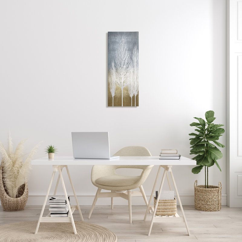 Tall White Tree Silhouettes Abstract Canvas Wall Art