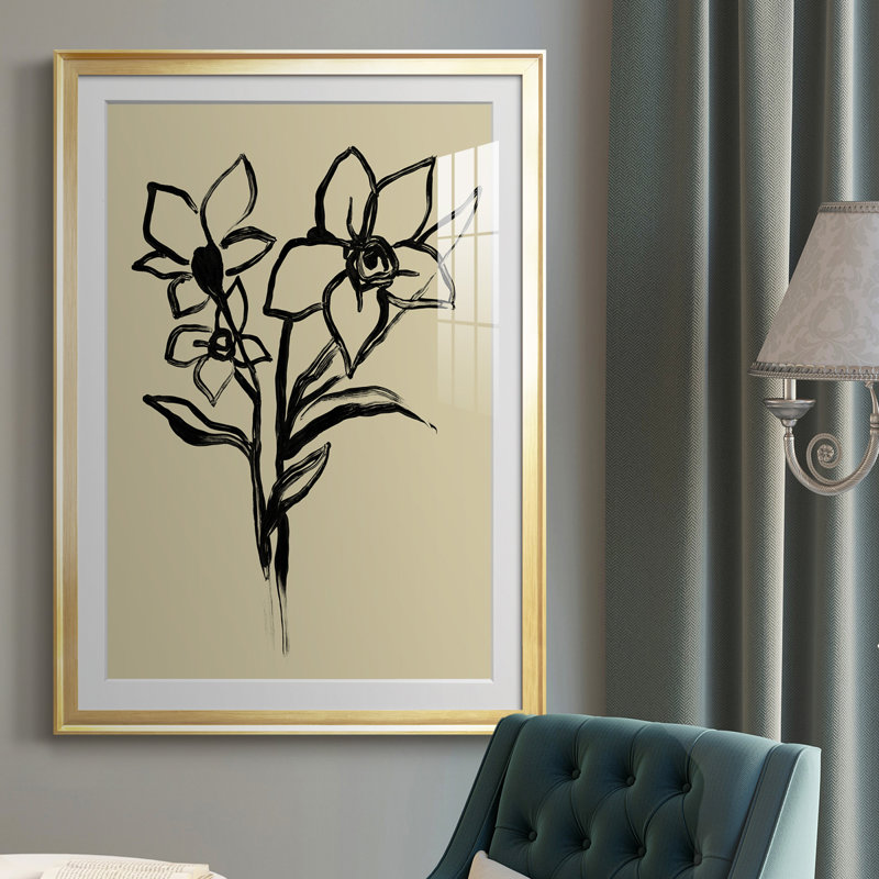 Encre florale I - reproduction de cadre photo, H 30,5 po x l 22,5 po x P 1 po, Cadre doré