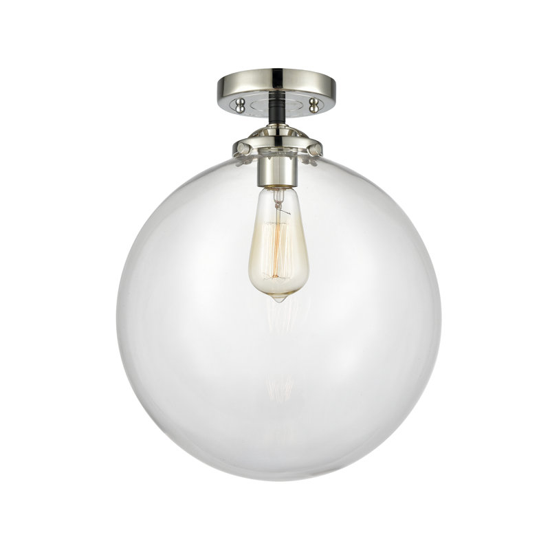 Plafonnier semi-encastré 12 po 1 lumières, Transparent, Ampoule non incluse, Nickel satiné brossé