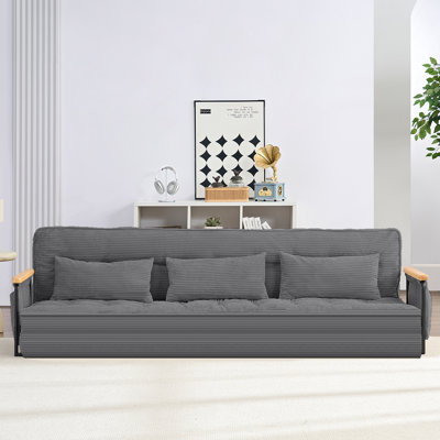 3-in-1 Convertible Sofa Bed & Recliner - Now with Sturdy Wooden Arms! 6-Position Adjustable Backrest (90°-180°), 86.6" Wide Tufted Fabric Sectional with Side Pockets, Multi-functional Chaise Lounge
