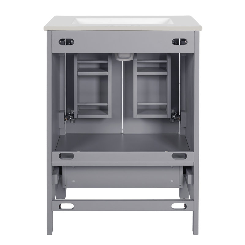 Meuble-lavabo de rangement en bois massif de style transitionnel compact pour les salles de bain modernes