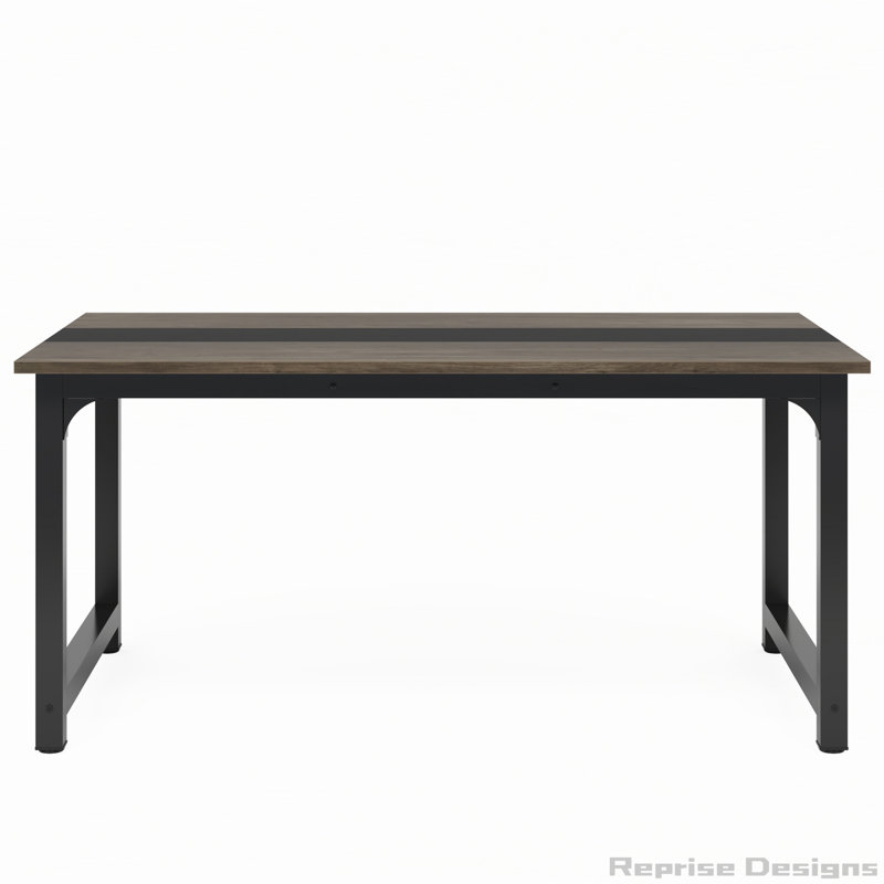 63" Large Modern Computer Desk With Steel Frame, Gray/Black