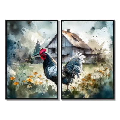 Coq sur une ferme II - art mural sur toile blanche