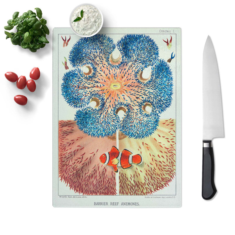 Tempered Glass Great Barrier Reef Anemones I by W. Saville-Kent Chopping Board, 28.5cm W x 20cm L