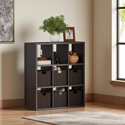 Bradwell Matte Black 7-Pc Storage Shelf with 6 Foldable Baskets, 39.94" H X 37.49" W X 11.56" D