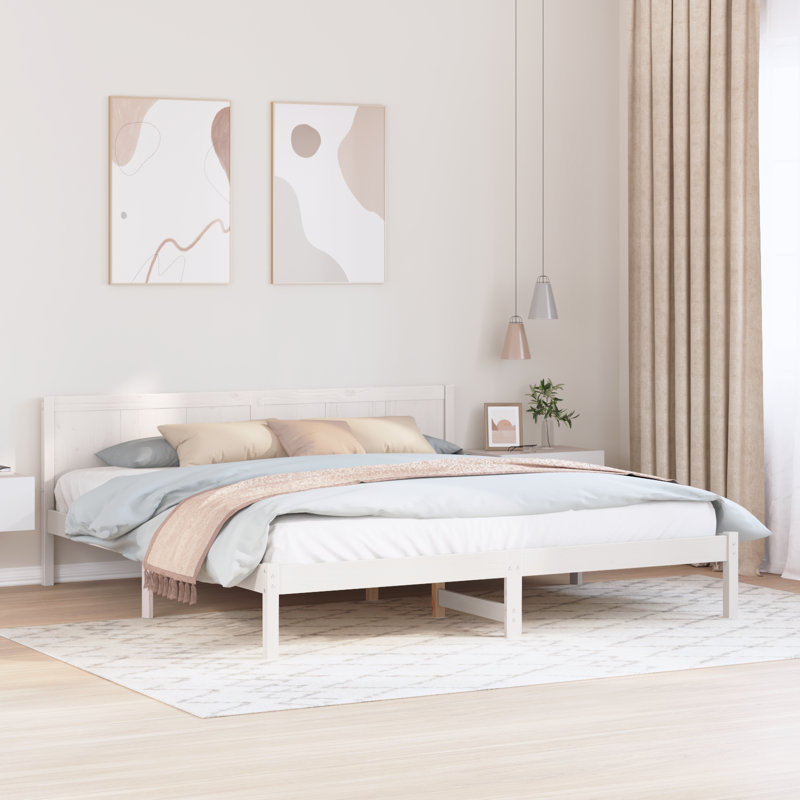 87-8 Bed Frame with Headboard Solid Pine wood, White, 205.5cm x 205.5cm