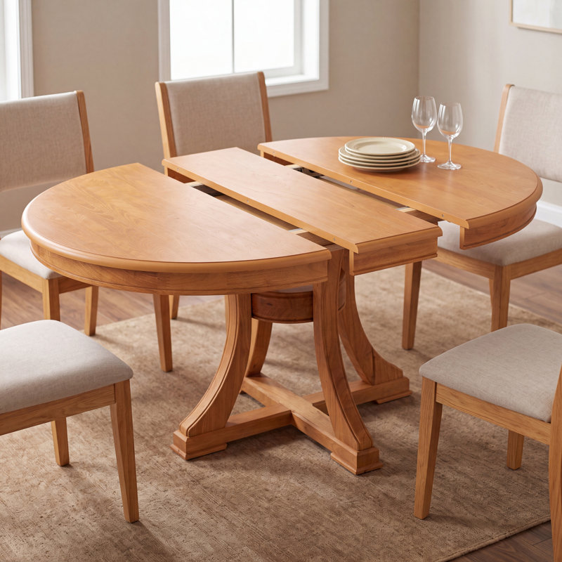 Alvares Extendable Solid Wood Dining Table with Pedestal Base