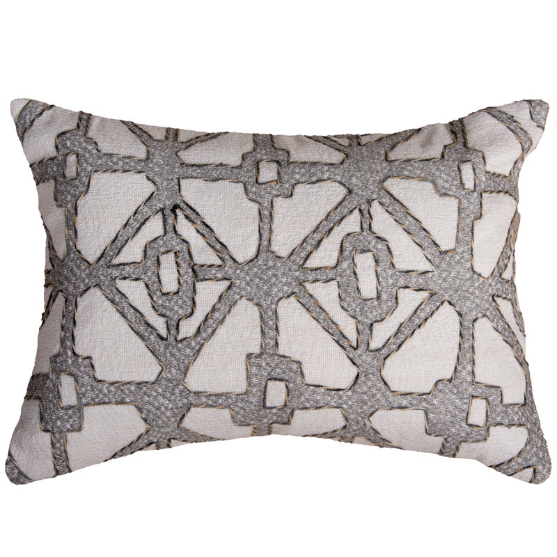 100% Polyester High Performance/Easy Care Lumbar Rectangular Pillow Cover & Insert, Grey/Beige