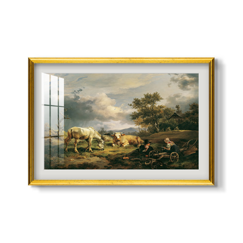 Jeune couple de paysans se reposant dans un champ, 1829 - Friedrich Gauermann - Estampe encadrée sur mesure, 16 po x 22 po