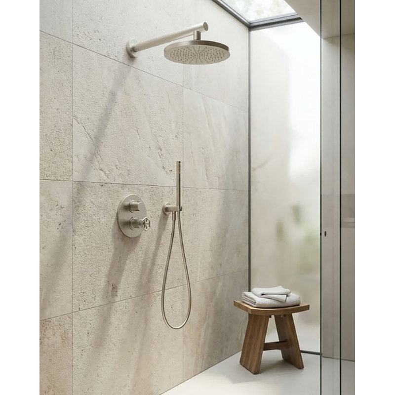 Système de robinet de douche à pluie avec poignée à main en nickel brossé Lucia