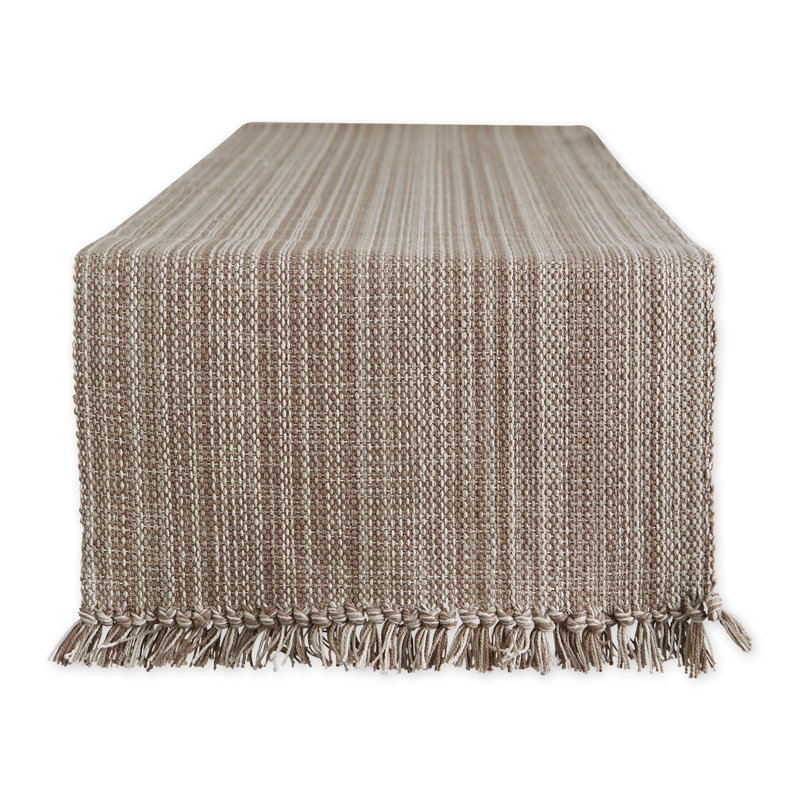 Hidetoshi Striped 100% Cotton Table Runner, 72" x 13", Mushroom