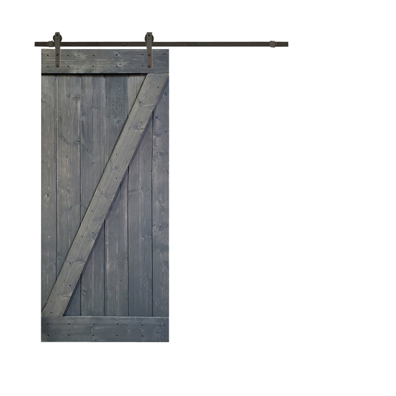 Panelled Wood Painted K Series Diy Barn Door with Installation Hardware Kit, Charcoal Grey, Matte Black, 20" x 84"