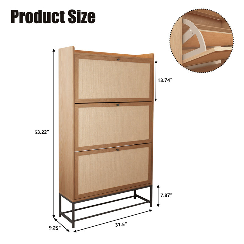 Rangement à chaussures 20 paires, Bois naturel, H 53,22 po x l 31,5 po x P 9,25 po