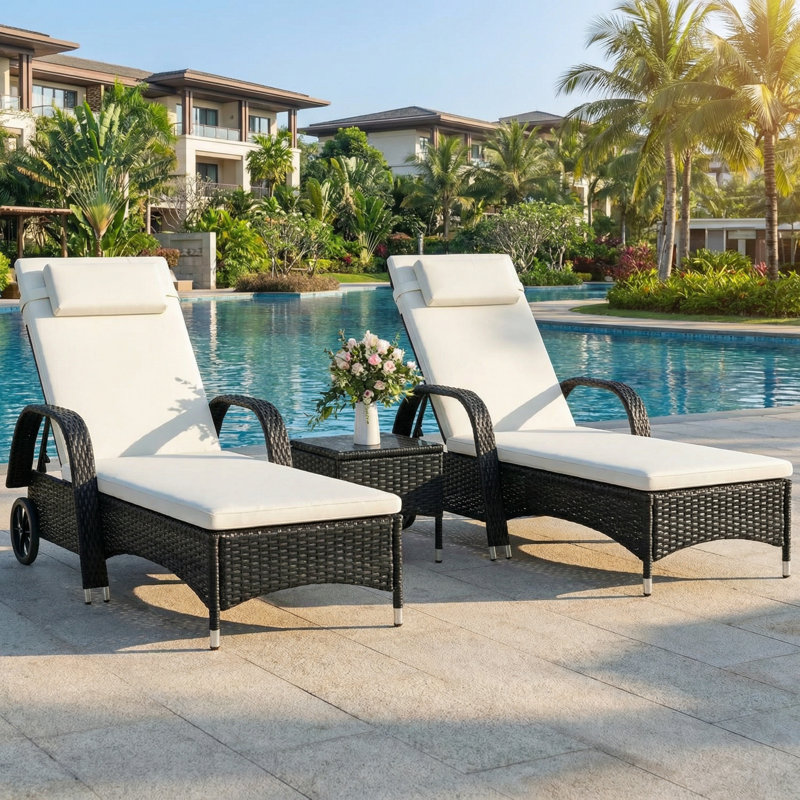 Ensemble de chaises longues d'extérieur 3 pièces