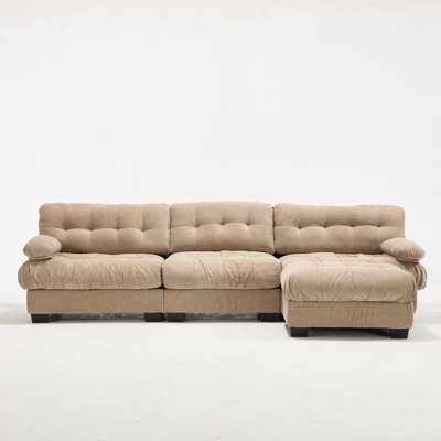 123" Modular Cloud Sectional Sofa with Movable Ottoman – L-Shaped Oversized 3-Seater, Flannelette Couch, 5 Throw Pillows – Extra-Wide & Deep Seat, Flexible Configuration – for Living Room, Bedroom, Apartment