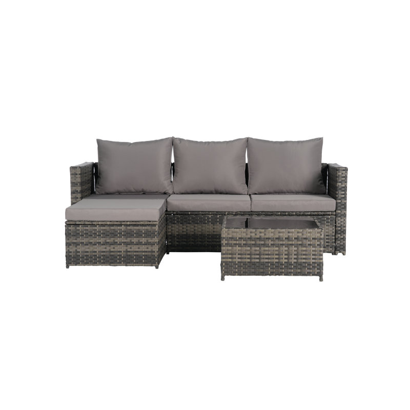 Outdoor Woven Sectional L- Shaped Patio Furniture Set, Dark Gray