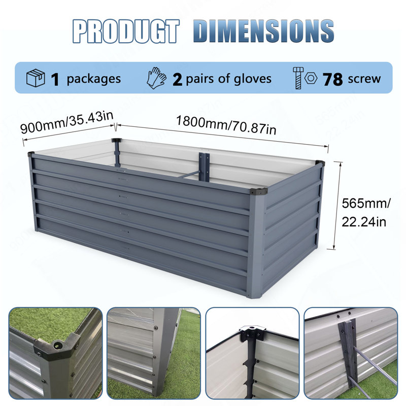 Grand ensemble de jardin surélevé 6X3x2ft 2Pcs, lit de jardin extérieur rectangulaire en métal galvanisé gris, jardinières surélevées pour jardinières pour plantes, légumes et fleurs.