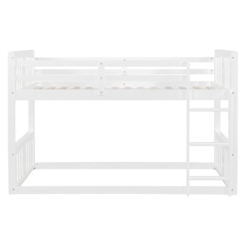 Twin Size Solid Wood Low Bunk Bed, White