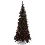 Slim Black Fir Artificial Christmas Tree with LED Orange Lights with Stand