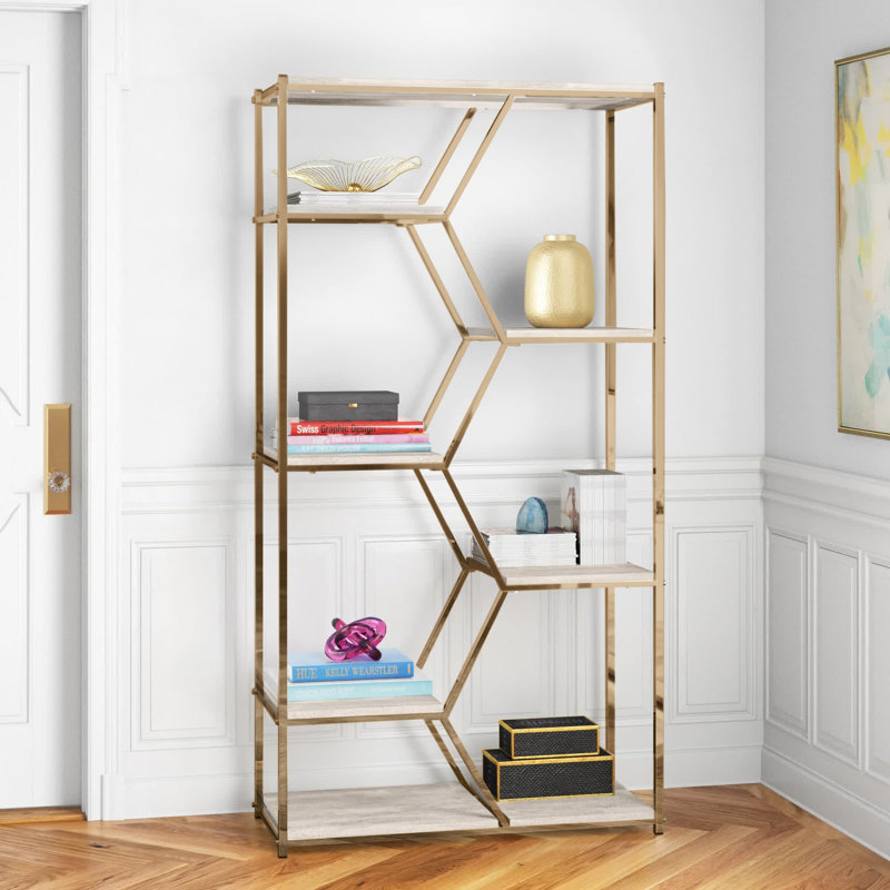 Shaylee 72"H Steel Geometric Bookcase, Champagne