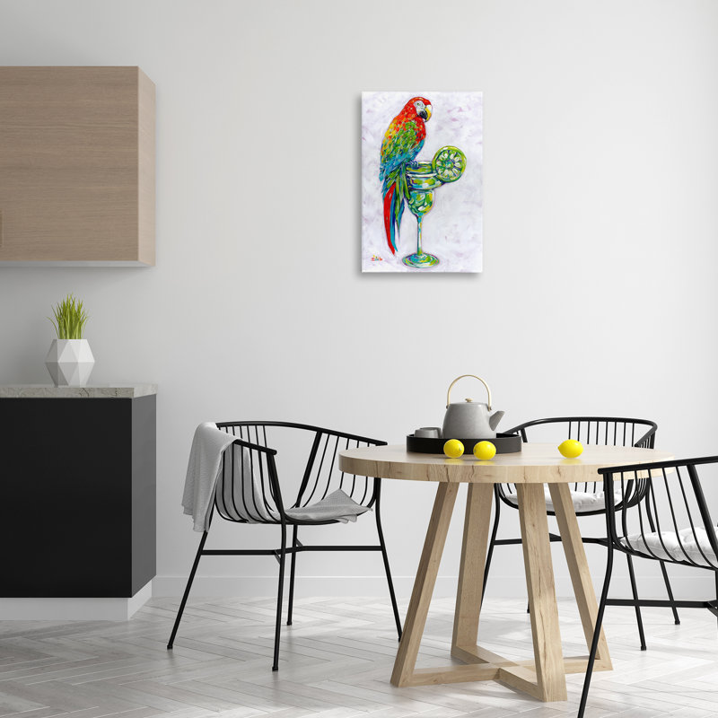 Toile perchée Margarita perroquet par Estelle Grengs, H 36 po x l 24 po