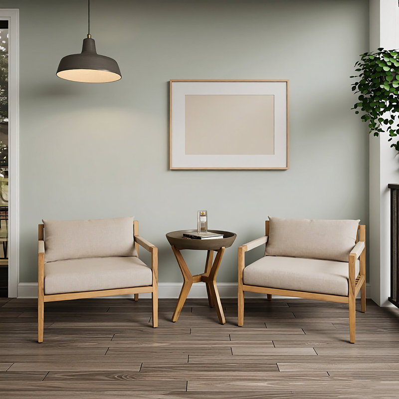Ensemble de 2 chaises longues en corde d'acacia et beige avec table d'appoint en béton et acacia - gris clair