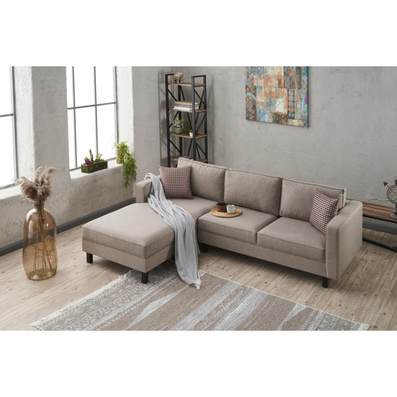 Canapé modulaire rembourré Bre, Accoudoir à gauche (vu de face), Crème 100% polyester / lin