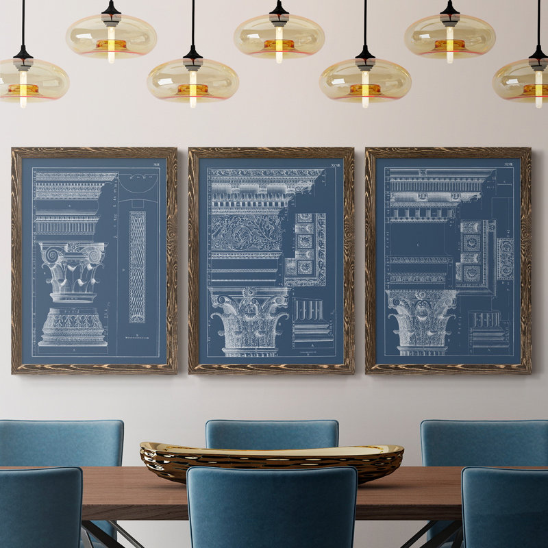 Colonne et corniche I, ensemble de 3 impressions sur toile encadrées, H 37,5 po x l 82,5 po x P 1,5 po, Noyer