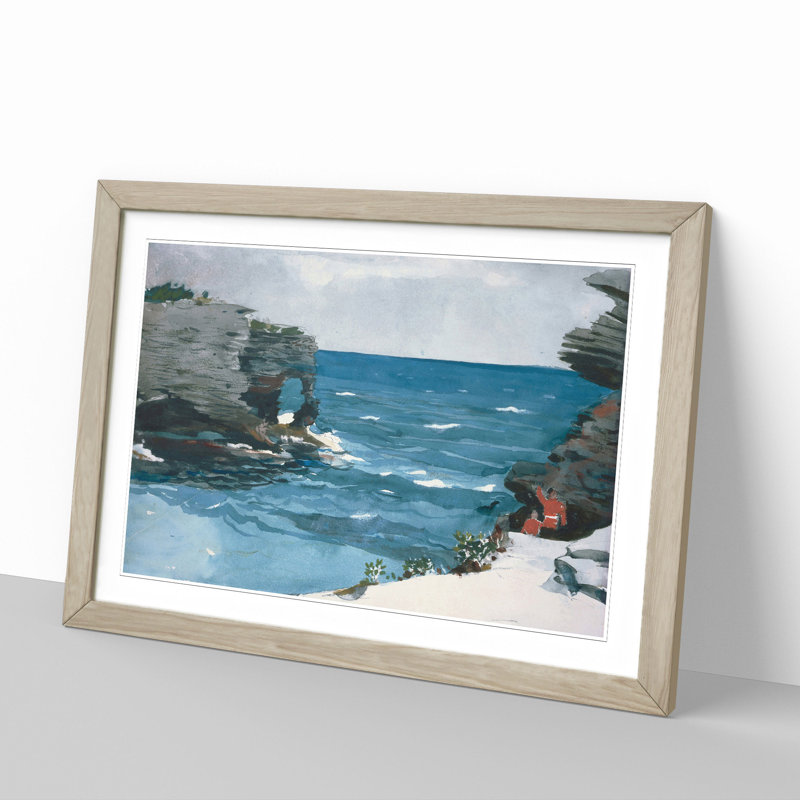 Rocky Shore Bermuda by Winslow Homer - Picture Frame Painting, 27cm H x 36cm W x 2cm D, Oak Framed