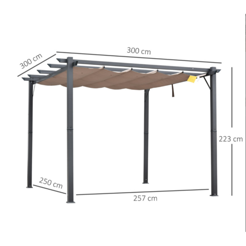 Charcoal Grey Aluminum Pergola with Retractable Canopy