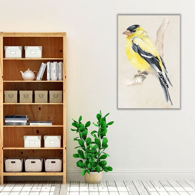 Petit oiseau sur une branche III - reproduction d'art sur toile, H 36 po x l 24 po