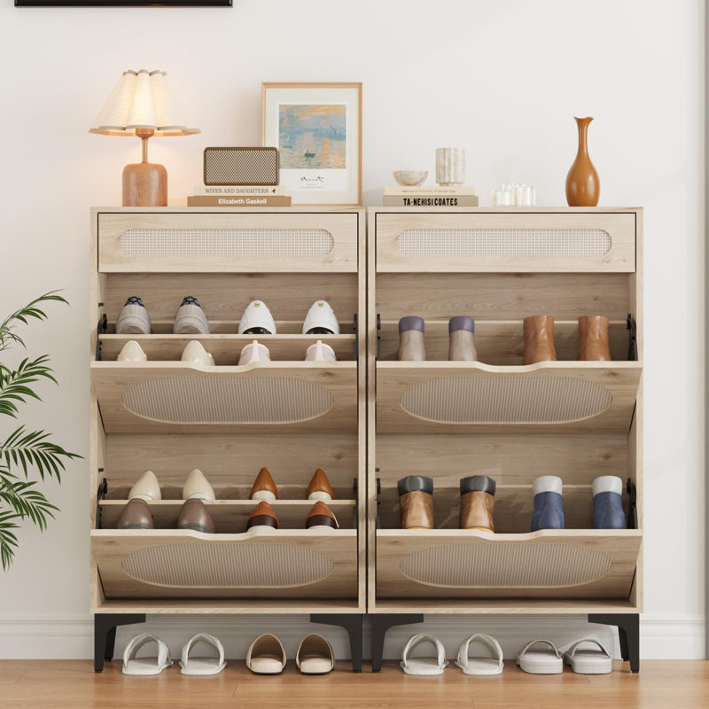 8 Pair Shoe Storage Cabinet, Yellow