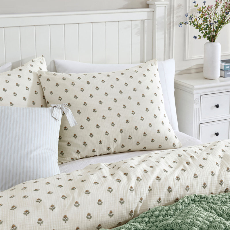 Ivory Cotton King Comforter Set with Floral Print