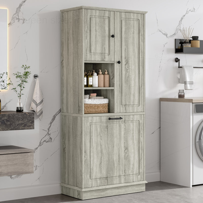 Grande armoire de rangement avec tablettes réglables, Chêne