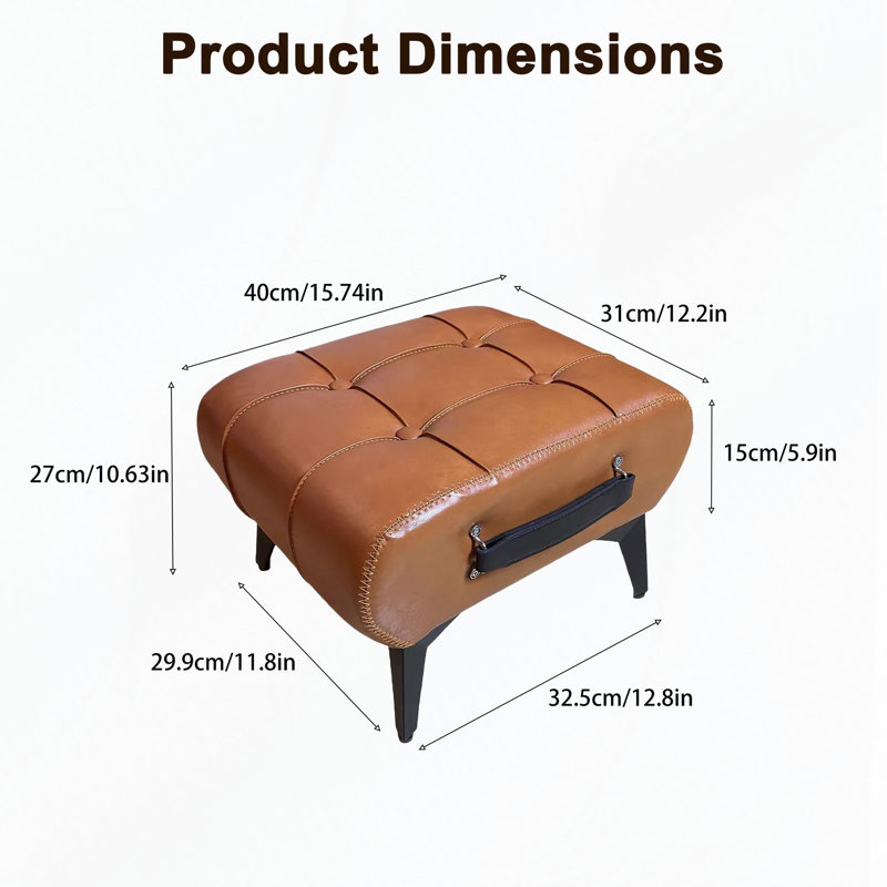 Tabouret de rangement carré en similicuir avec poignée et pieds en métal, rangement caché, Orange, Orange