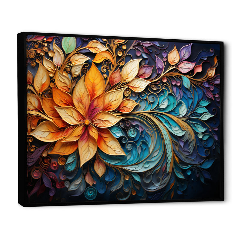 Art indien coloré Mystic Rangoli I - Art mural indien, H 16 po x l 32 po x P 1 po, Cadre flottant noir