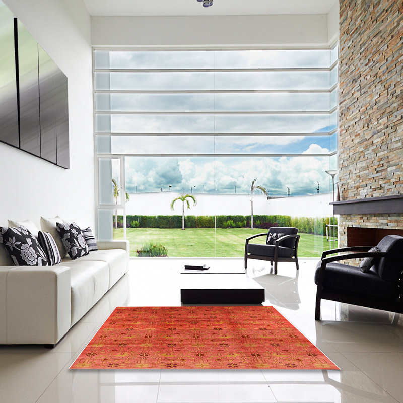 Tapis rouge à motif floral, Carré 6 pi