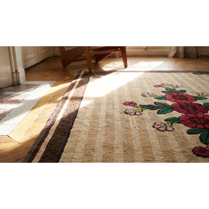 Antique European Influenced Floral Pattern American Hooked Rug