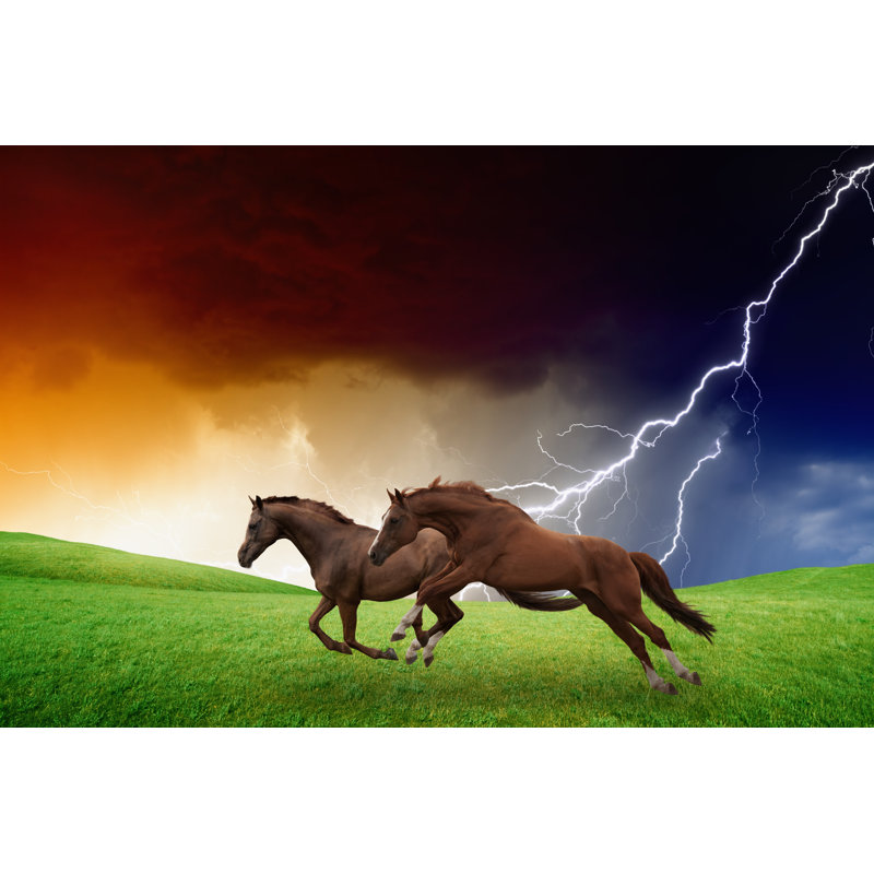 Perrytown Two Horses, Lightning Storm - Wrapped Canvas Print, 30cm H x 46cm W x 3.8cm D