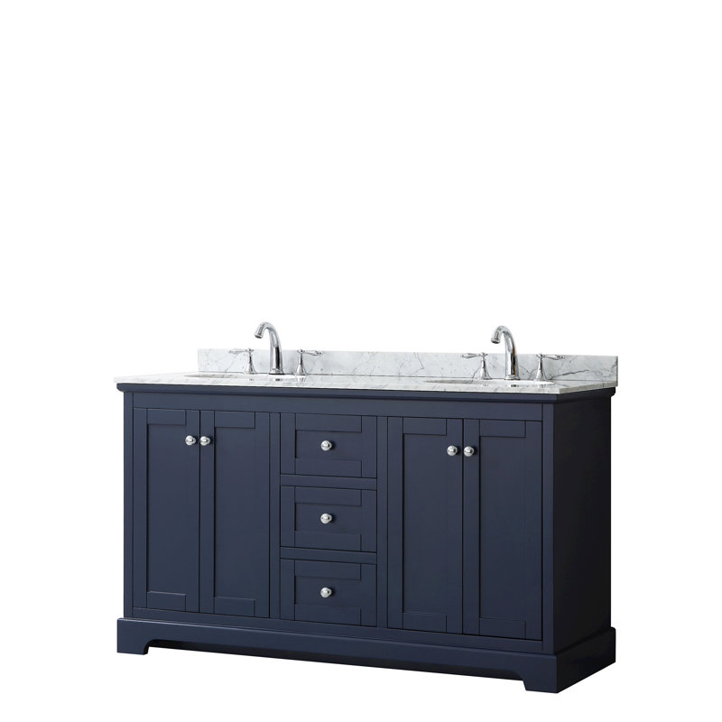 Ensemble de meuble-lavabo double 60 po Avery, Bleu foncé, Chrome poli