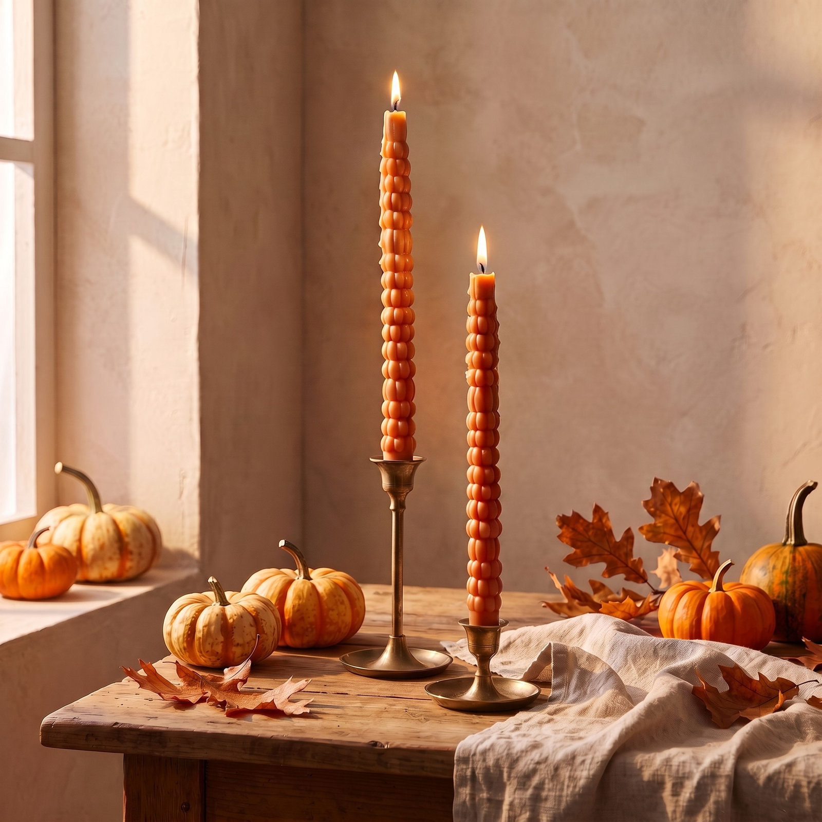 Unscented Pumpkin Shaped Taper Candles In Box