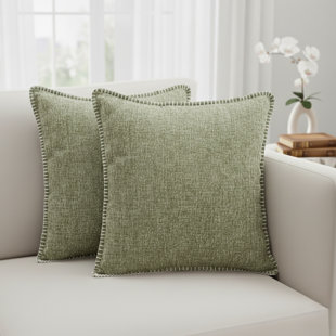 Soft Chenille Throw Pillow Covers With Stitched Edge (Set of 2)