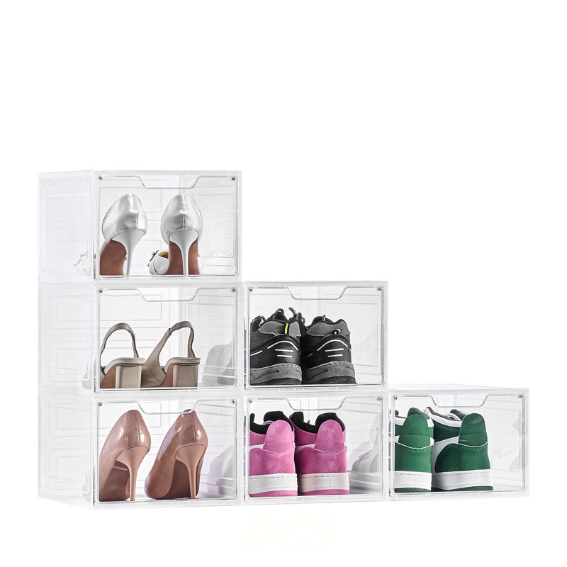 Shoe Storage Boxes 6 Pack Stackable Shoe Boxes US Size 13 Transparent White, Shoe Storage, White