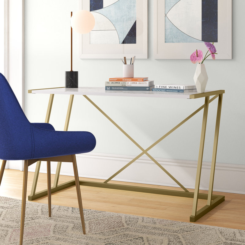 Alperton Metal Base Writing Desk, White/Gold