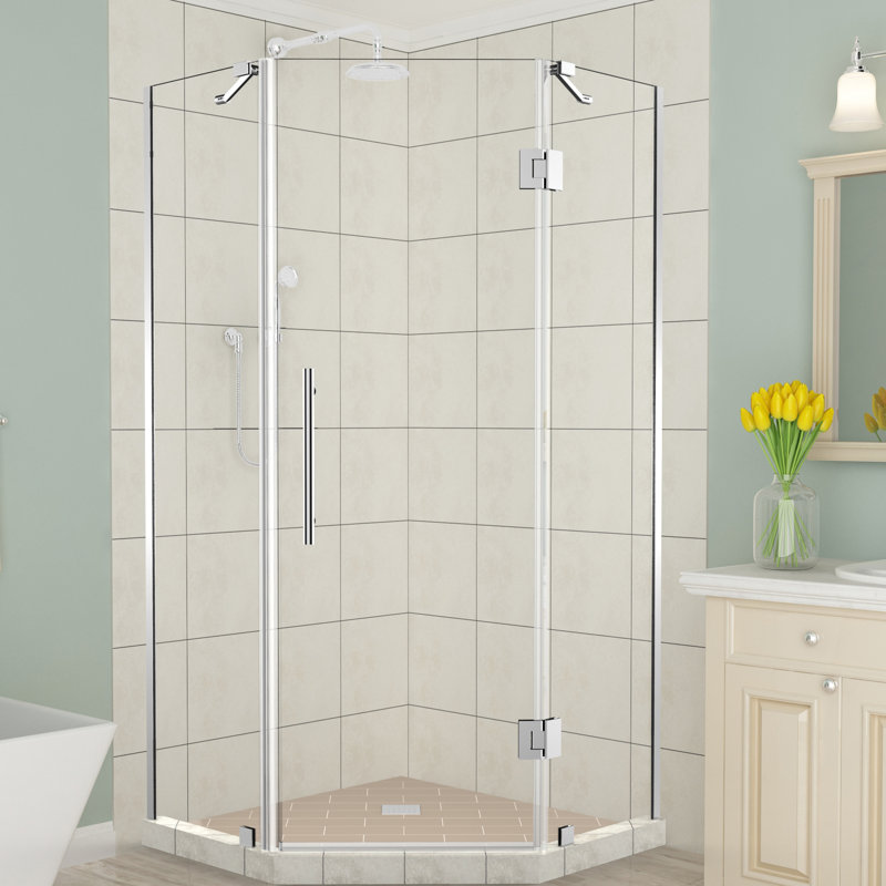Cabine de douche à charnière néo-angle 34 "x 72" Merrick, Chrome